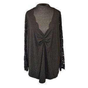 Shein Curve Black Long Sleeve Top With Lace Details & Ruched Front Size 4XL